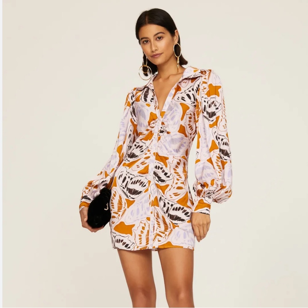 For Love And Lemons Vibrant Orange and White Patterned Mini Dress